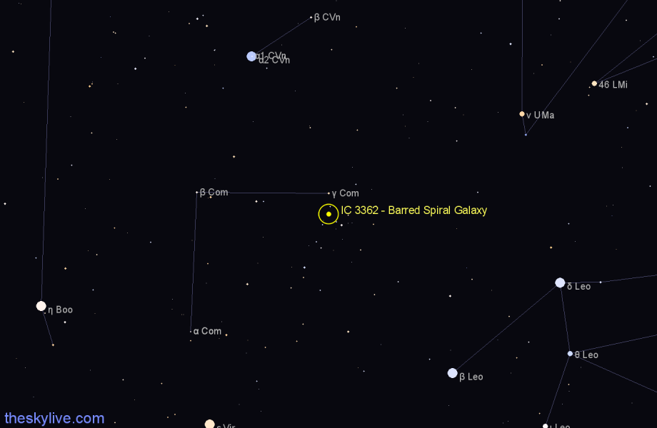 Finder chart IC 3362 - Barred Spiral Galaxy in Coma Berenices star