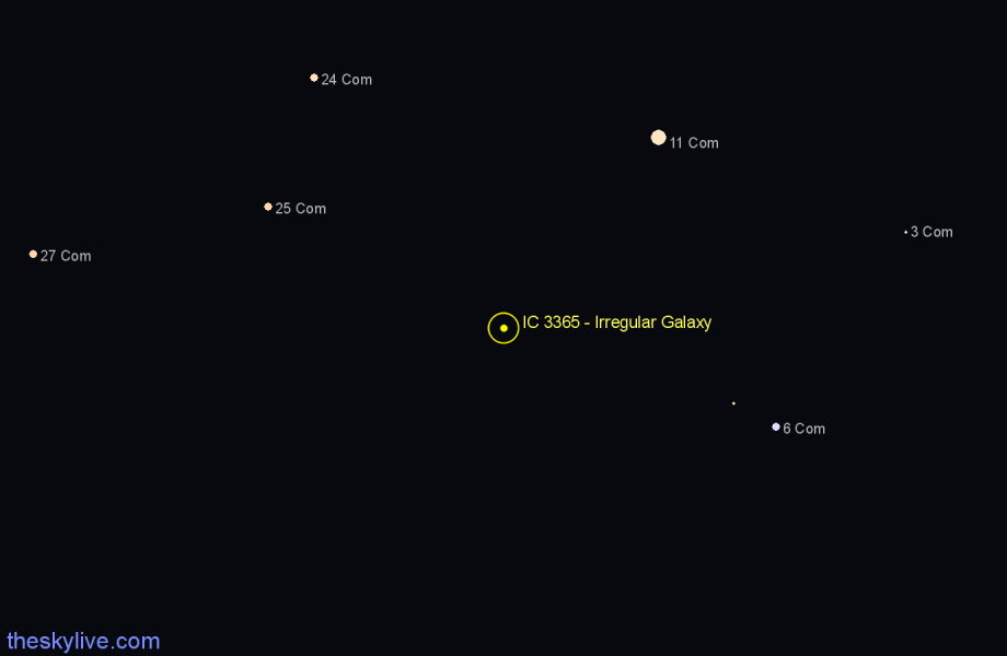 Finder chart IC 3365 - Irregular Galaxy in Coma Berenices star