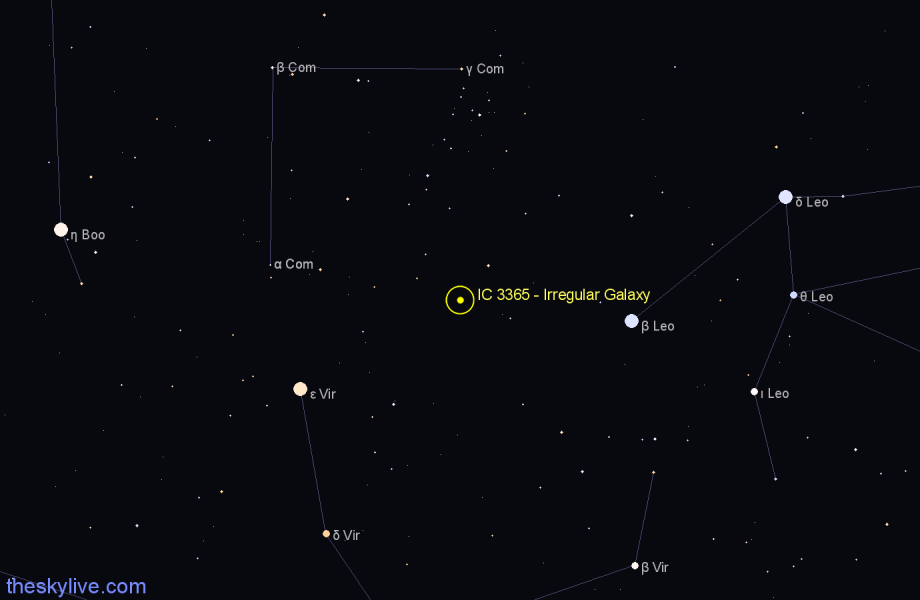 Finder chart IC 3365 - Irregular Galaxy in Coma Berenices star