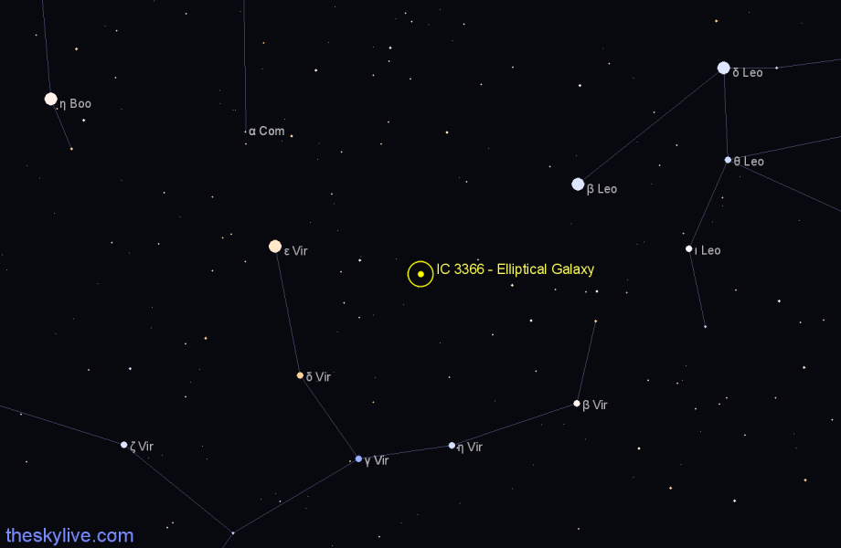 Finder chart IC 3366 - Elliptical Galaxy in Virgo star