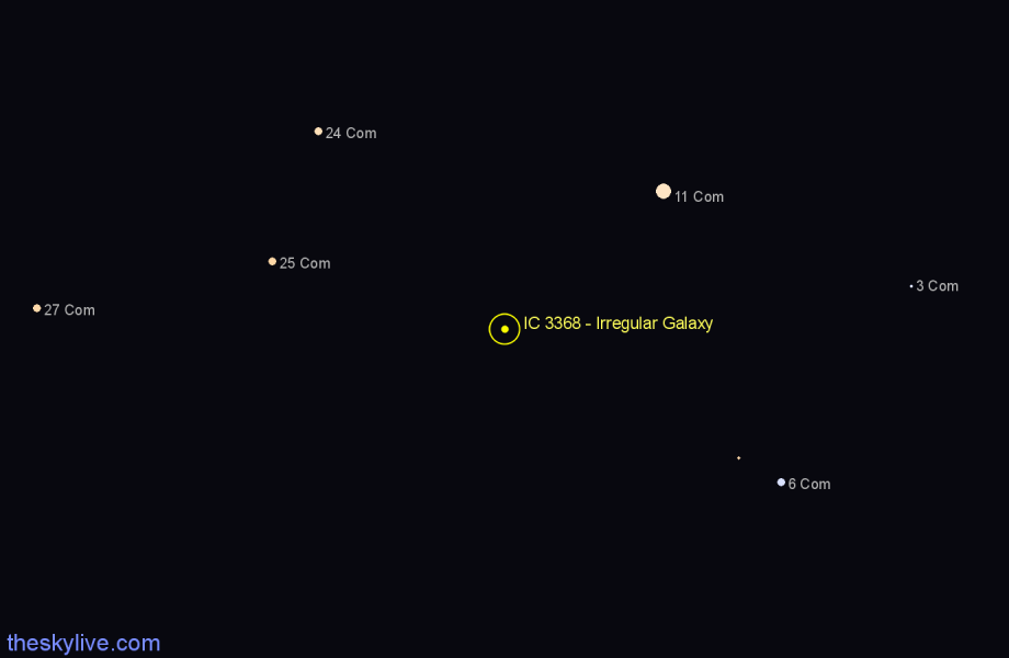 Finder chart IC 3368 - Irregular Galaxy in Coma Berenices star