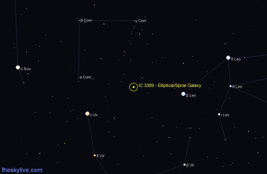 Finder chart IC 3369 - Elliptical/Spiral Galaxy in Coma Berenices star