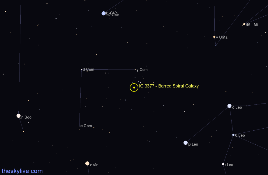 Finder chart IC 3377 - Barred Spiral Galaxy in Coma Berenices star