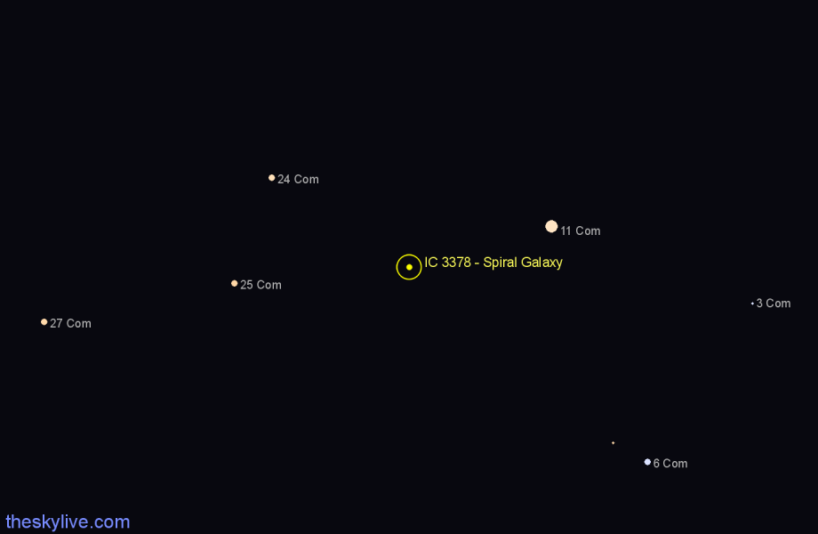 Finder chart IC 3378 - Spiral Galaxy in Coma Berenices star