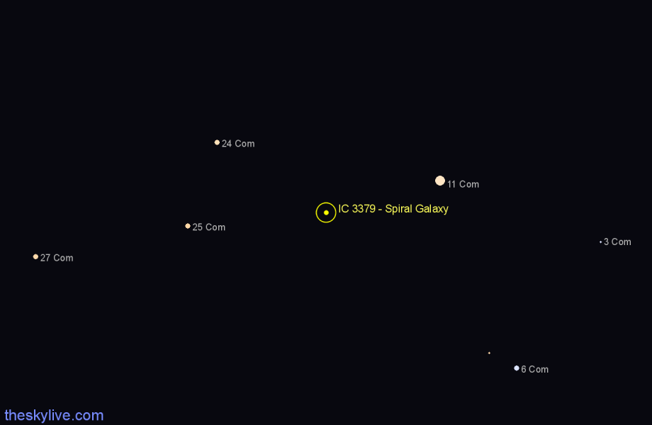 Finder chart IC 3379 - Spiral Galaxy in Coma Berenices star