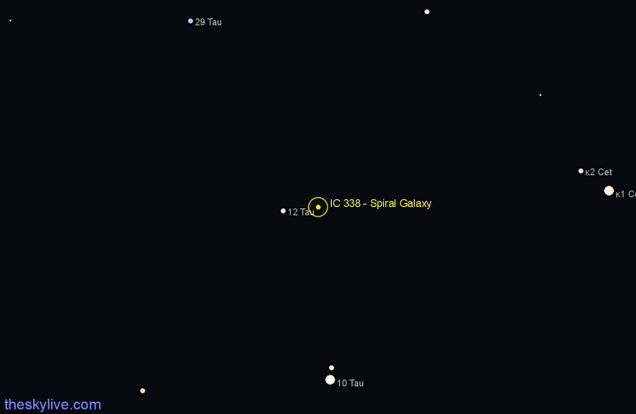 Finder chart IC 338 - Spiral Galaxy in Taurus star