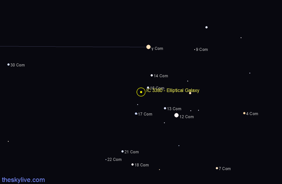 Finder chart IC 3380 - Elliptical Galaxy in Coma Berenices star