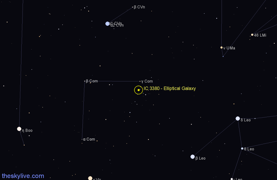 Finder chart IC 3380 - Elliptical Galaxy in Coma Berenices star