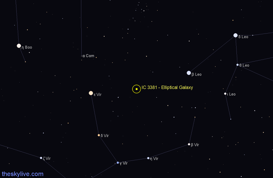 Finder chart IC 3381 - Elliptical Galaxy in Virgo star