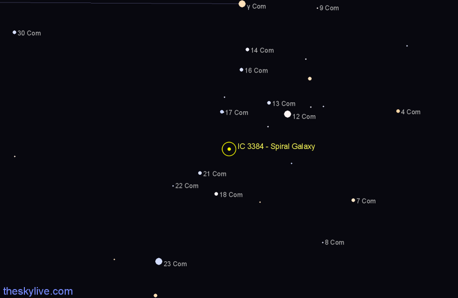 Finder chart IC 3384 - Spiral Galaxy in Coma Berenices star