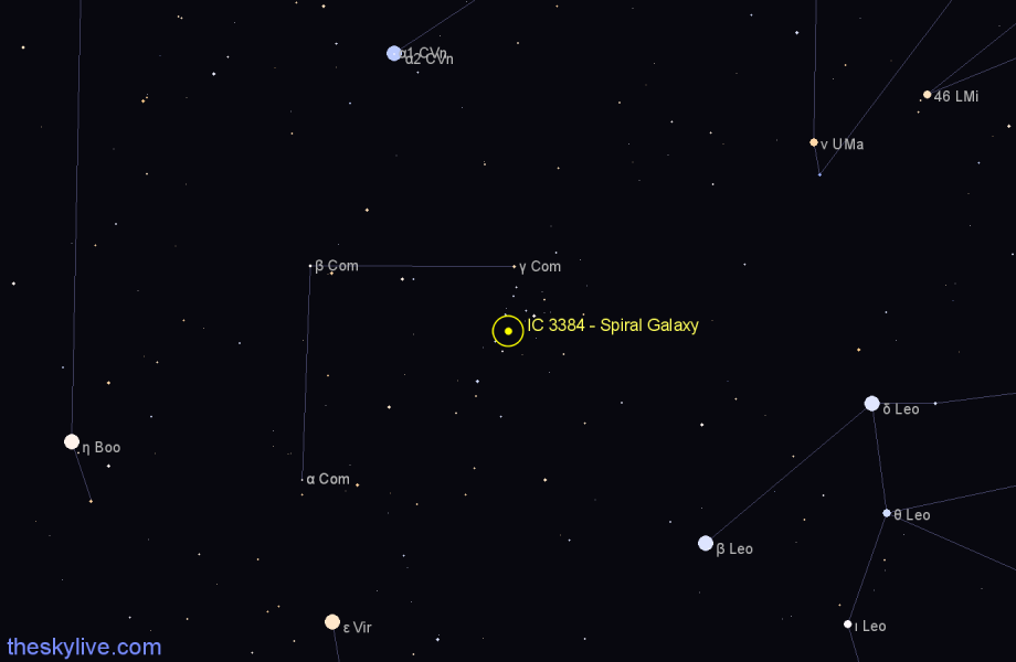 Finder chart IC 3384 - Spiral Galaxy in Coma Berenices star