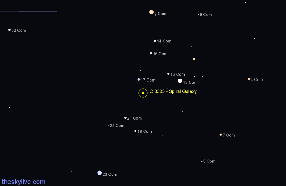 Finder chart IC 3385 - Spiral Galaxy in Coma Berenices star