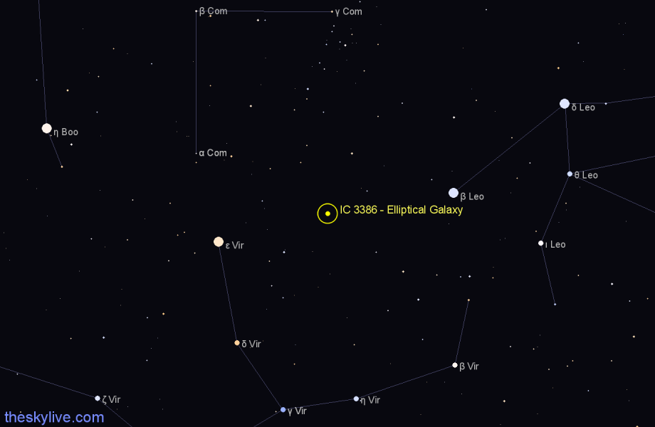 Finder chart IC 3386 - Elliptical Galaxy in Virgo star