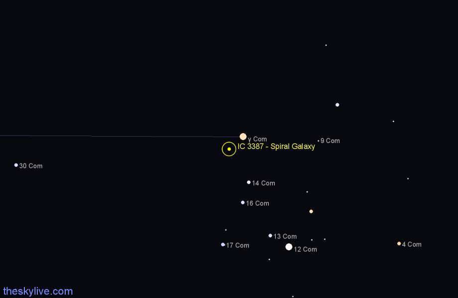 Finder chart IC 3387 - Spiral Galaxy in Coma Berenices star