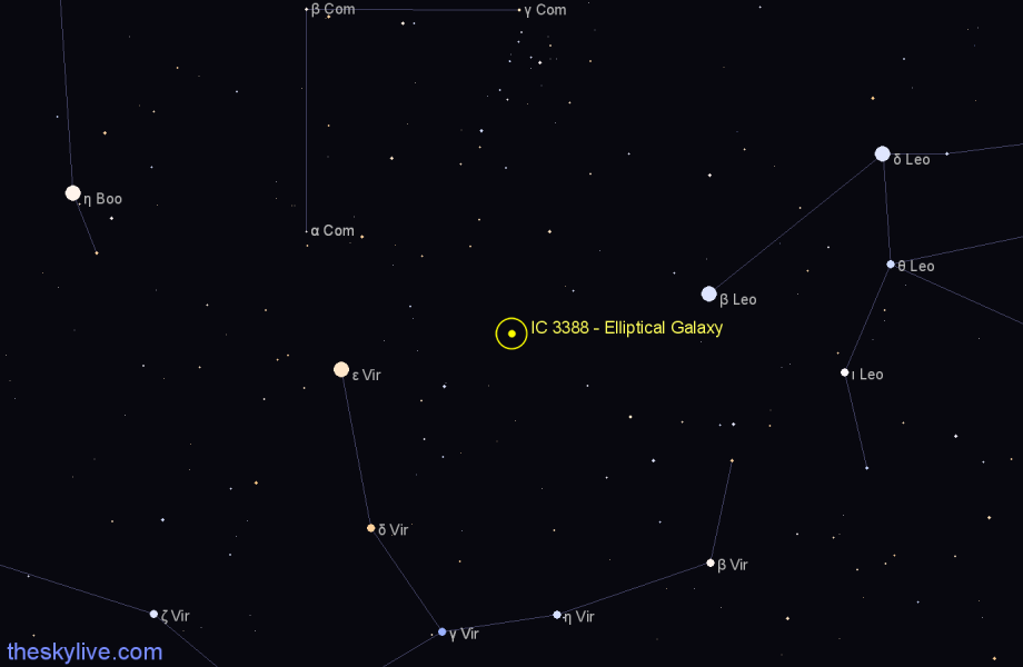 Finder chart IC 3388 - Elliptical Galaxy in Virgo star