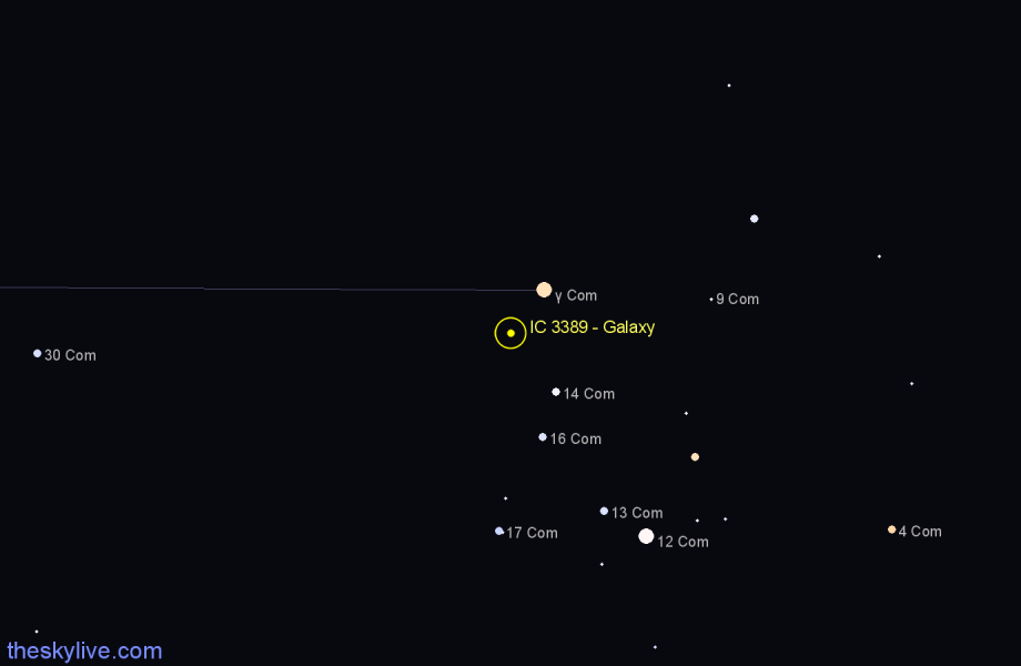 Finder chart IC 3389 - Galaxy in Coma Berenices star