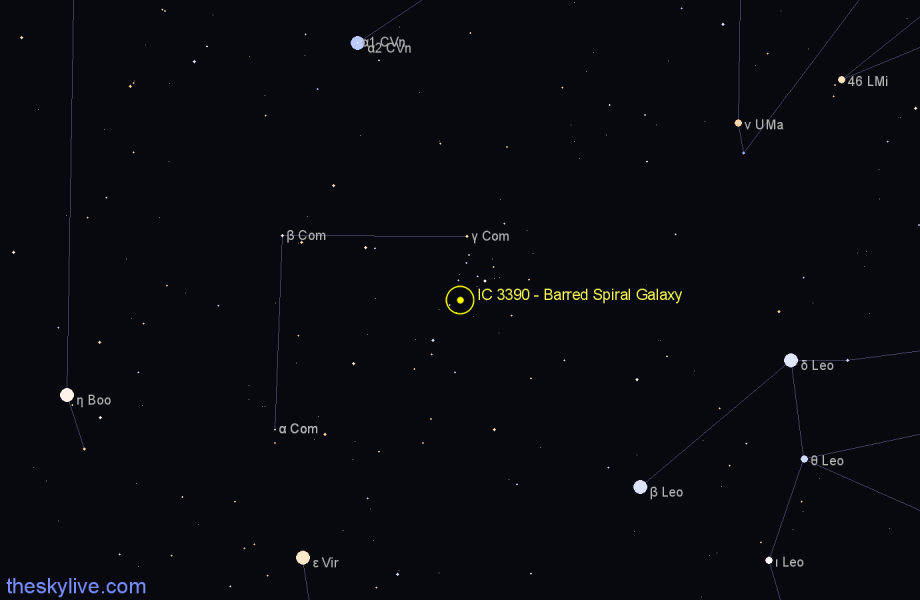 Finder chart IC 3390 - Barred Spiral Galaxy in Coma Berenices star