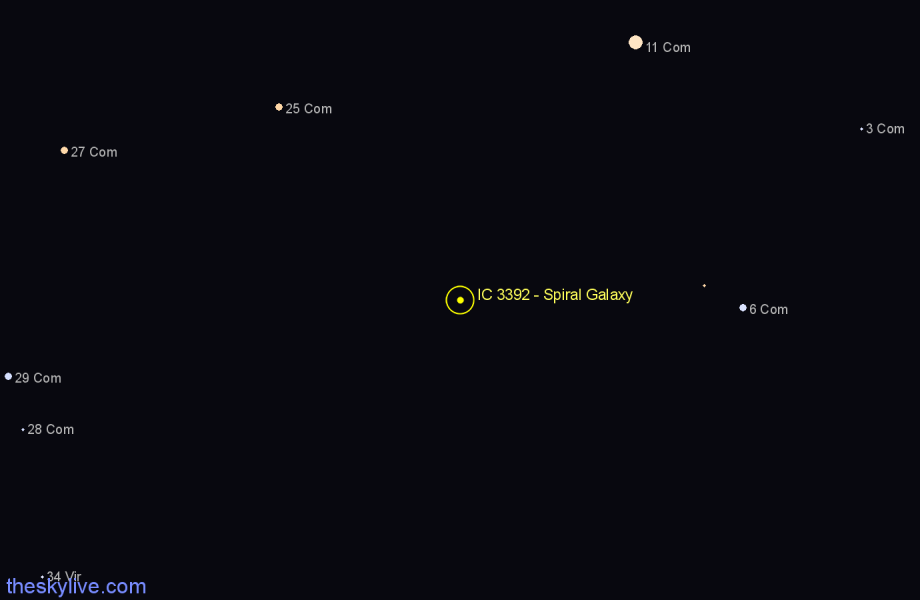 Finder chart IC 3392 - Spiral Galaxy in Coma Berenices star