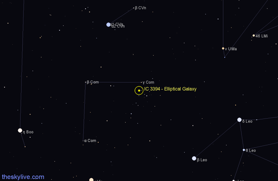 Finder chart IC 3394 - Elliptical Galaxy in Coma Berenices star