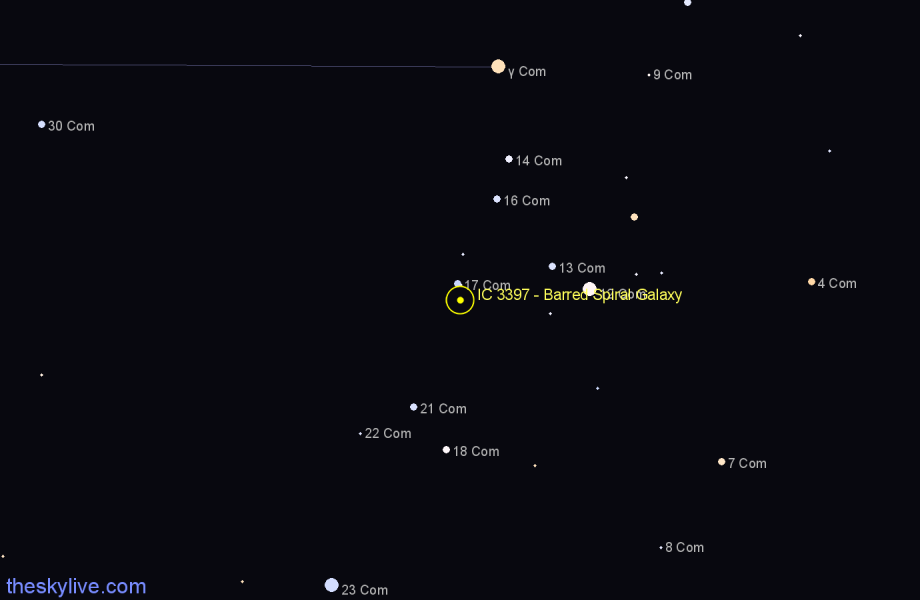 Finder chart IC 3397 - Barred Spiral Galaxy in Coma Berenices star