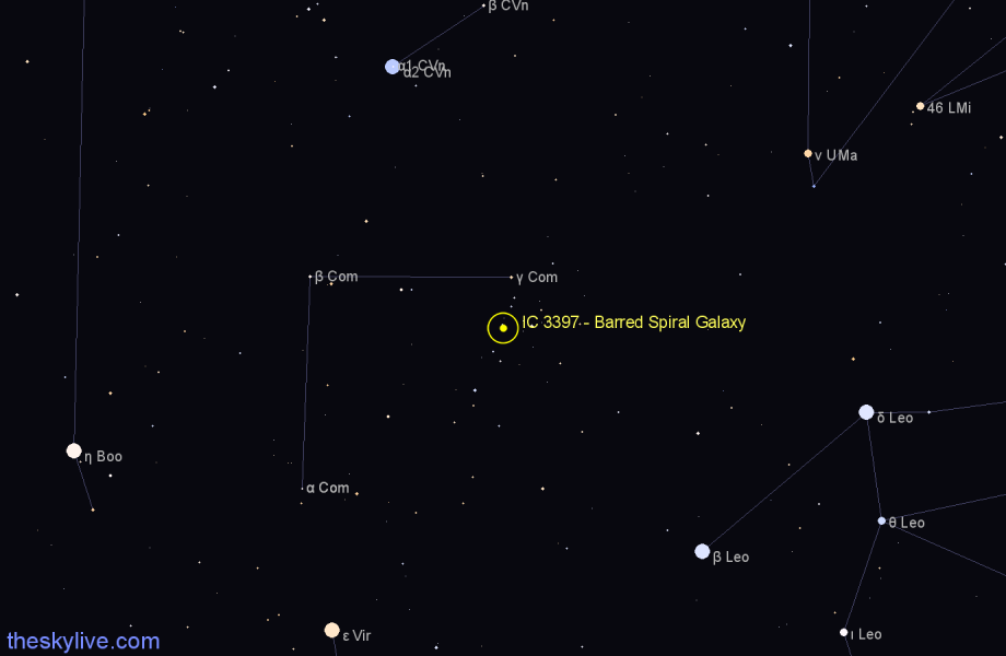 Finder chart IC 3397 - Barred Spiral Galaxy in Coma Berenices star