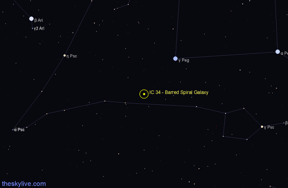 Finder chart IC 34 - Barred Spiral Galaxy in Pisces star