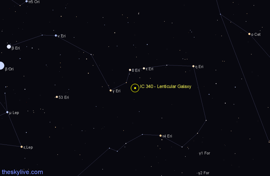 Finder chart IC 340 - Lenticular Galaxy in Eridanus star