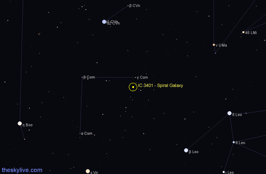 Finder chart IC 3401 - Spiral Galaxy in Coma Berenices star