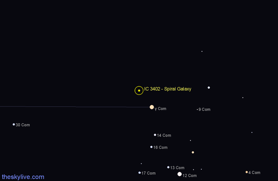 Finder chart IC 3402 - Spiral Galaxy in Coma Berenices star