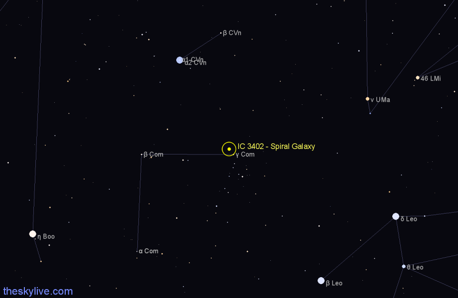 Finder chart IC 3402 - Spiral Galaxy in Coma Berenices star