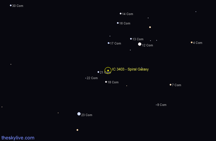 Finder chart IC 3403 - Spiral Galaxy in Coma Berenices star