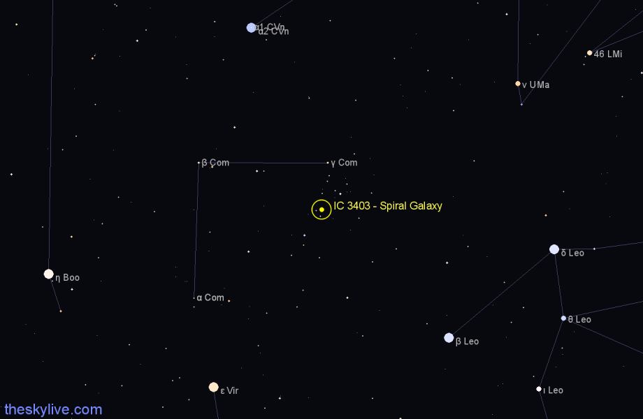 Finder chart IC 3403 - Spiral Galaxy in Coma Berenices star