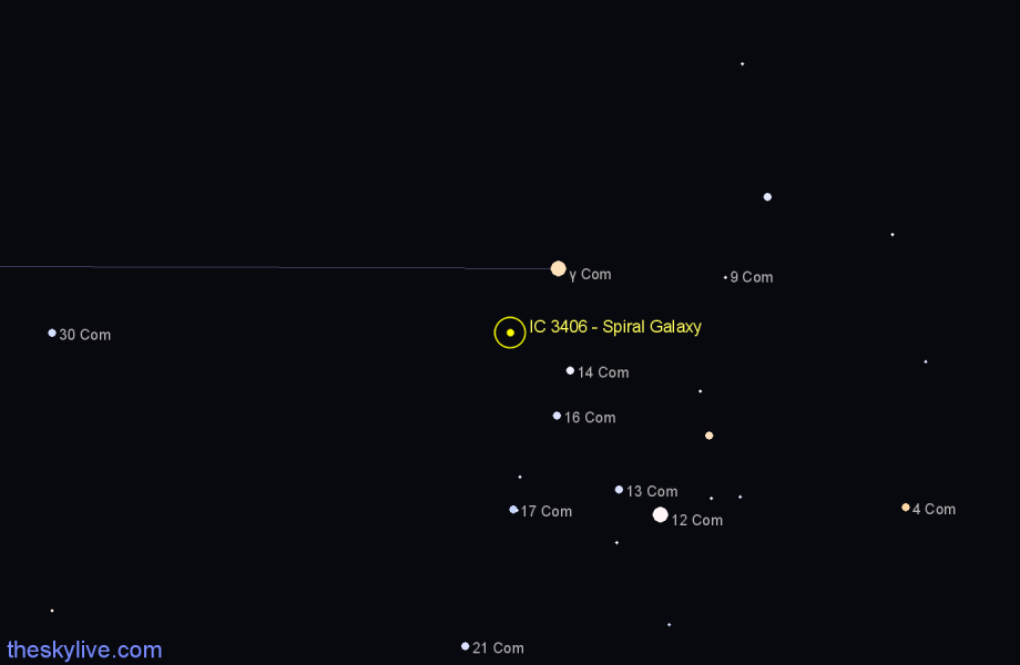 Finder chart IC 3406 - Spiral Galaxy in Coma Berenices star