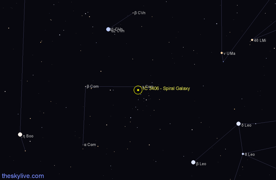 Finder chart IC 3406 - Spiral Galaxy in Coma Berenices star