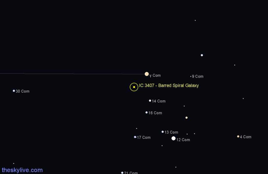 Finder chart IC 3407 - Barred Spiral Galaxy in Coma Berenices star