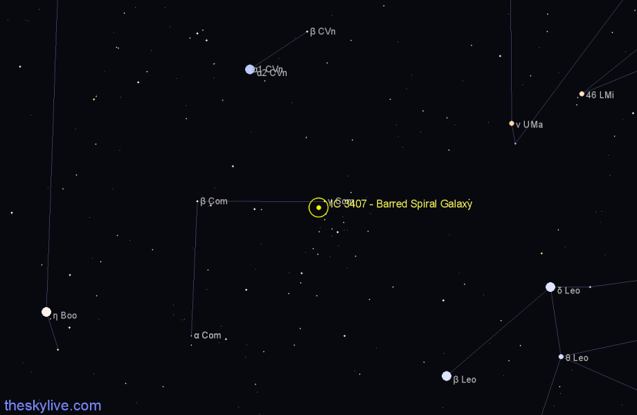 Finder chart IC 3407 - Barred Spiral Galaxy in Coma Berenices star