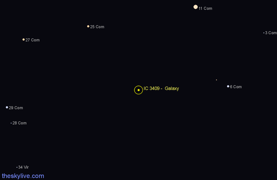 Finder chart IC 3409 -  Galaxy in Coma Berenices star