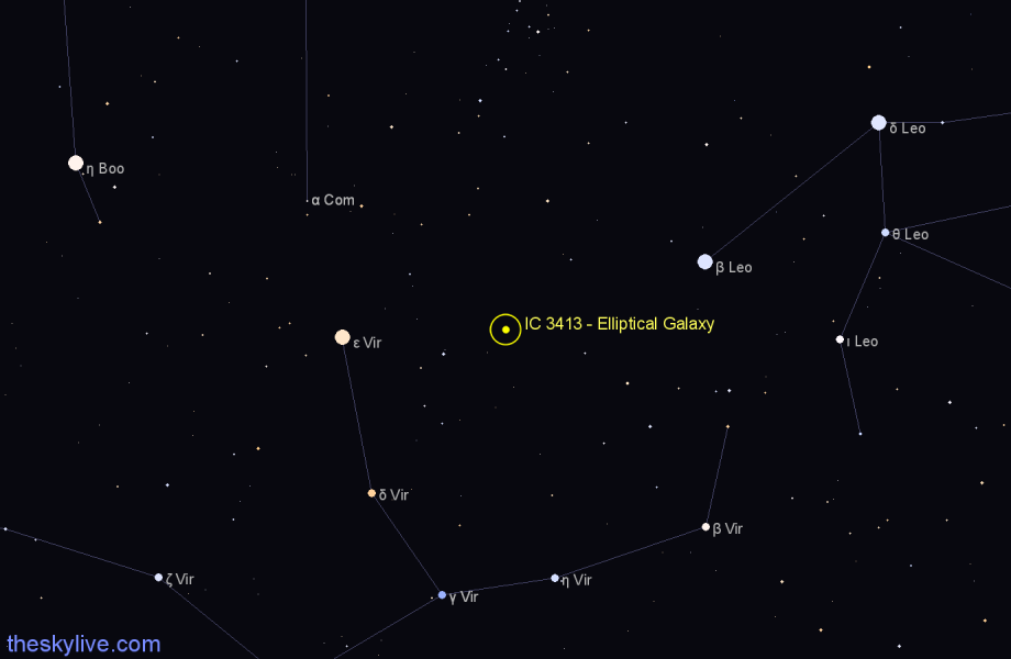 Finder chart IC 3413 - Elliptical Galaxy in Virgo star