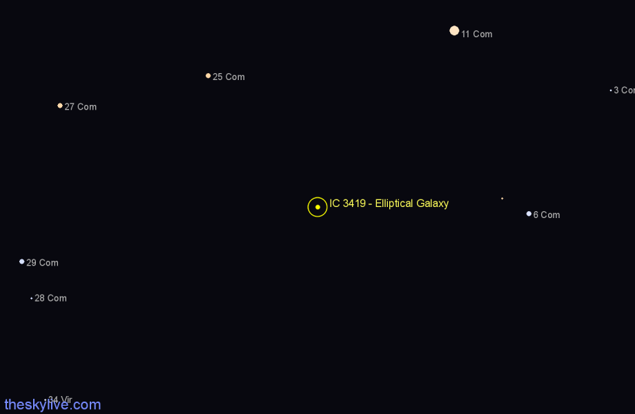 Finder chart IC 3419 - Elliptical Galaxy in Coma Berenices star