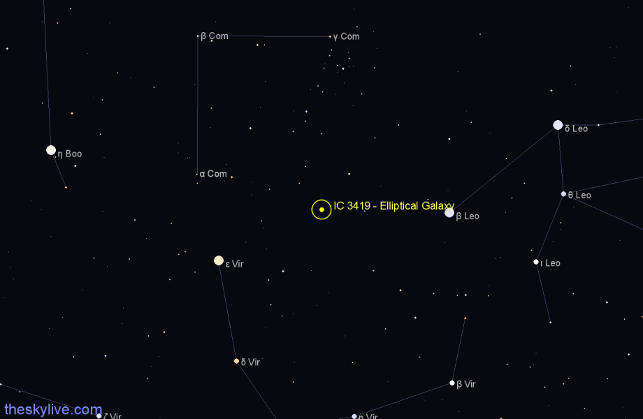 Finder chart IC 3419 - Elliptical Galaxy in Coma Berenices star