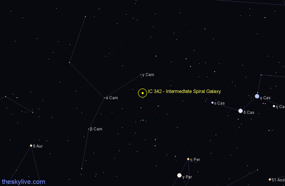 Finder chart IC 342 - Intermediate Spiral Galaxy in Camelopardalis star