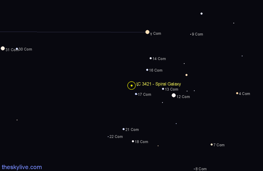 Finder chart IC 3421 - Spiral Galaxy in Coma Berenices star