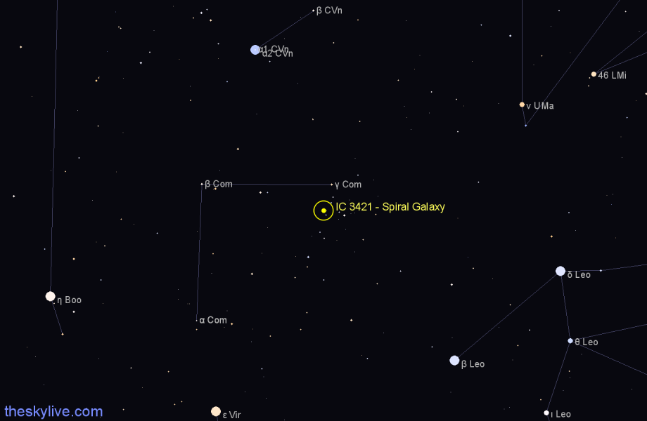 Finder chart IC 3421 - Spiral Galaxy in Coma Berenices star