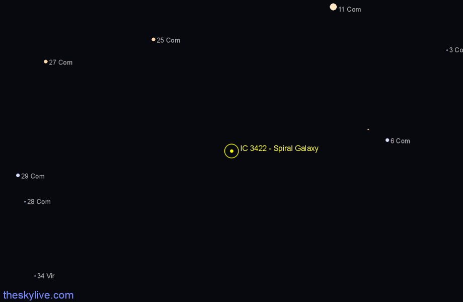 Finder chart IC 3422 - Spiral Galaxy in Coma Berenices star