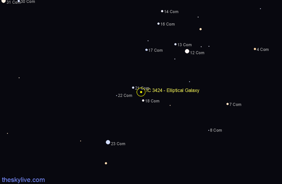 Finder chart IC 3424 - Elliptical Galaxy in Coma Berenices star