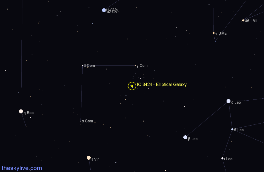 Finder chart IC 3424 - Elliptical Galaxy in Coma Berenices star