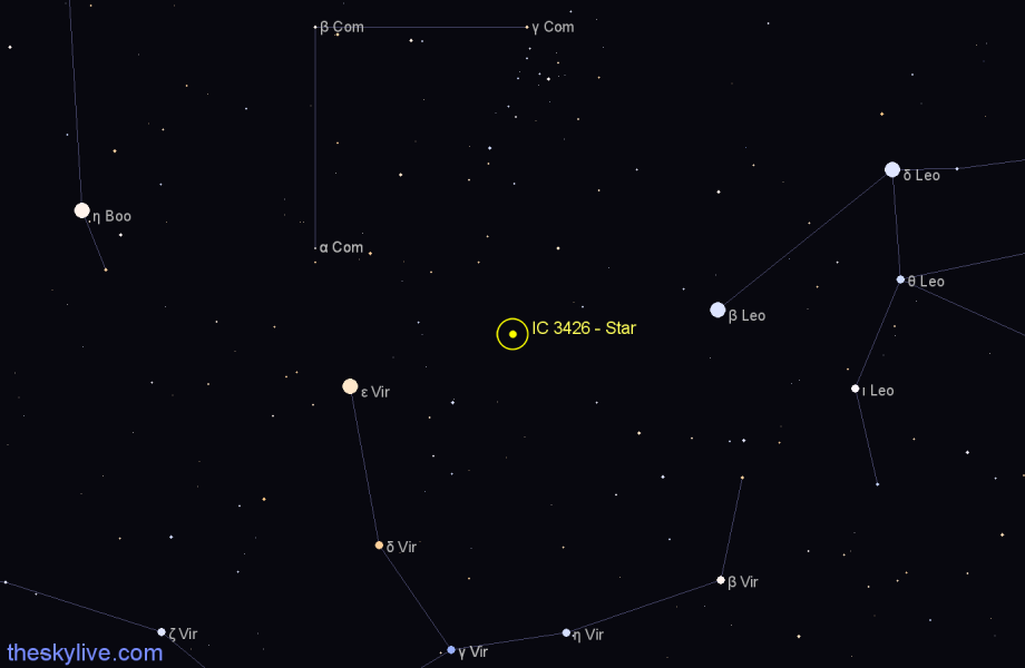 Finder chart IC 3426 - Star in Coma Berenices star