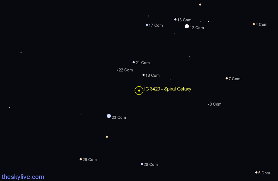 Finder chart IC 3429 - Spiral Galaxy in Coma Berenices star