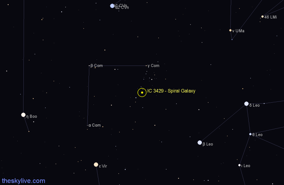 Finder chart IC 3429 - Spiral Galaxy in Coma Berenices star