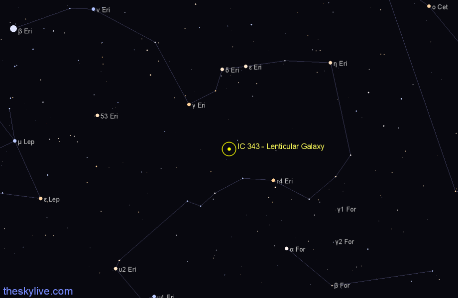 Finder chart IC 343 - Lenticular Galaxy in Eridanus star